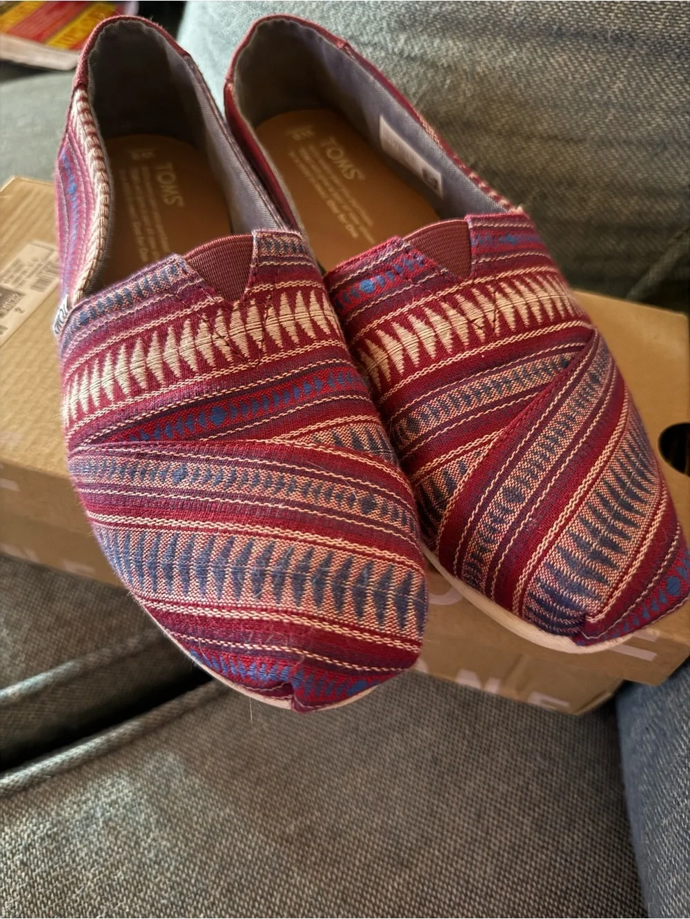 Toms Red Striped Slip-On Canvas Shoes
